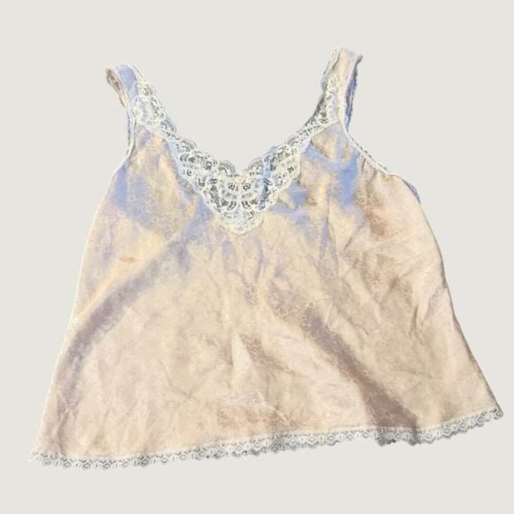 Barbizon Vintage Floral Jacquard Lace Trim Camisole Top Cream Champagne Medium